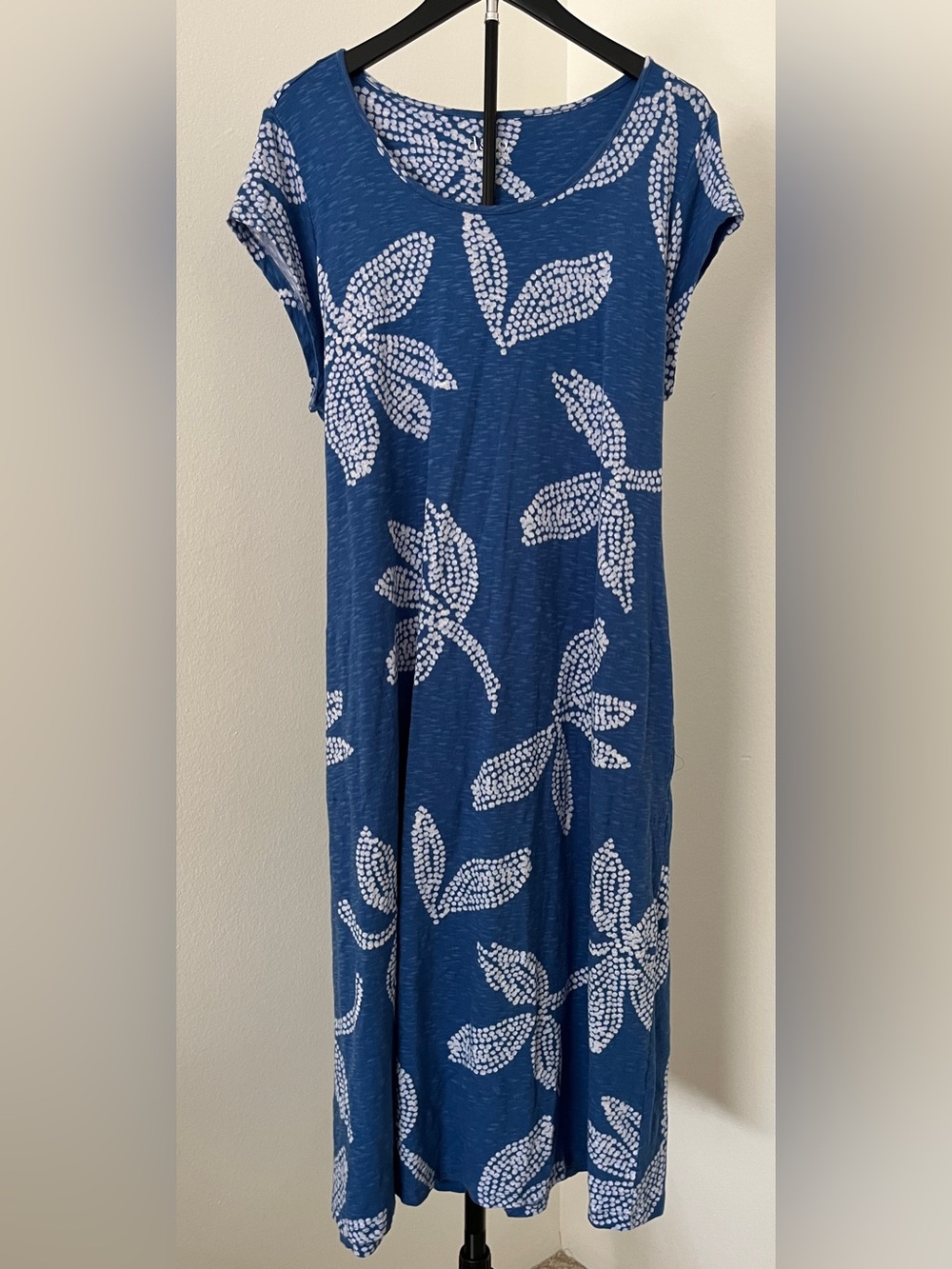 🦋 Denim & Co Cotton-Linen Blend Blue Botanical Tie-Back Dress | Flattering Fit